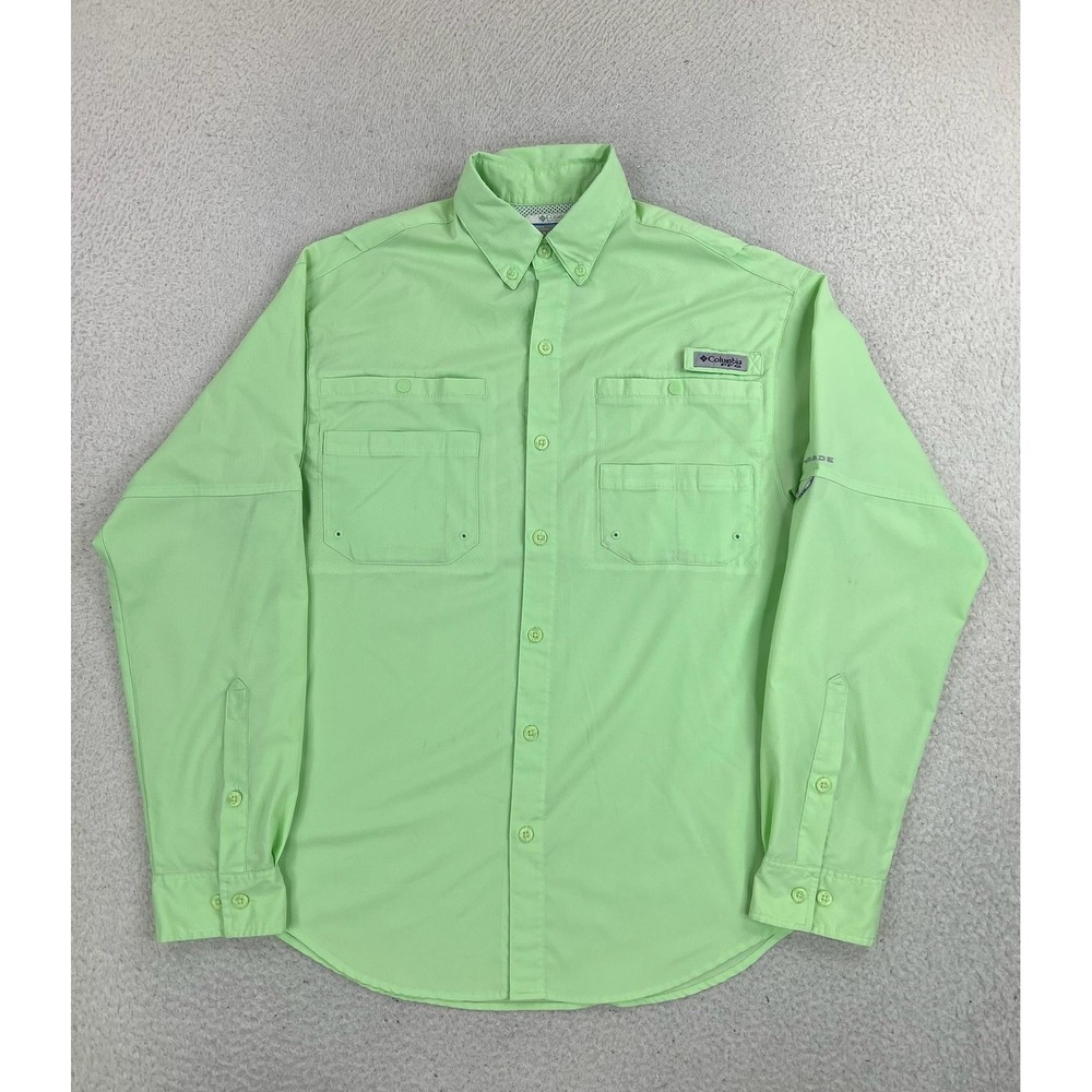 Columbia Shirt Men's Small Green PFG Omni-Shade Button Up Long Sleeve Fishing